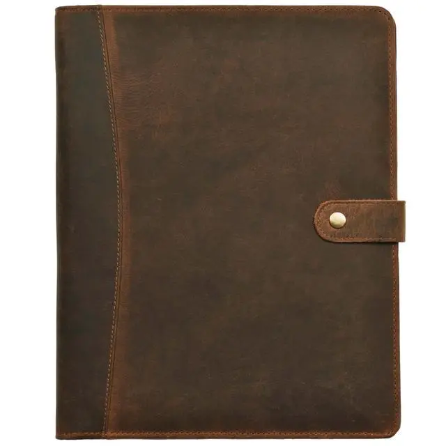 Alt view image 2 of 7 - Genuine Leather Portfolio Brown Professional Organizer & Resume Folder, Antique Leather Business Document Padfolio with Writing Pad, Ideal Gift for Men & Women