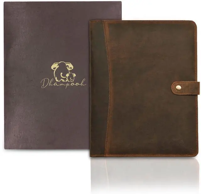 Main image of Genuine Leather Portfolio Brown Professional Organizer & Resume Folder, Antique Leather Business Document Padfolio with Writing Pad, Ideal Gift for Men & Women