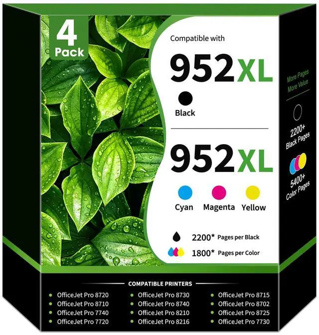Main image of 952XL 952 Ink Cartridges Replacement for HP 952XL Ink Cartridges Combo Pack 952XL Black and 952 Color Combo Pack for OfficeJet Pro 8710 7740 8720 8715 8210 7720 8730 8740 Printers (4-Pack, BK/C/M/Y)