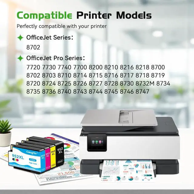 Alt view image 2 of 7 - 952XL 952 Ink Cartridges Replacement for HP 952XL Ink Cartridges Combo Pack 952XL Black and 952 Color Combo Pack for OfficeJet Pro 8710 7740 8720 8715 8210 7720 8730 8740 Printers (4-Pack, BK/C/M/Y)