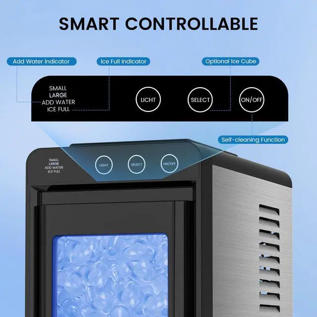 Alt view image 3 of 5 - Ice Maker Countertop, Portable Ice Machine with Basket and Scoop, 8 Cubes in 6 Mins, 26 lbs/24H, Auto-Cleaning Commercial Ice Maker for Kitchen, RV, Camping, Black