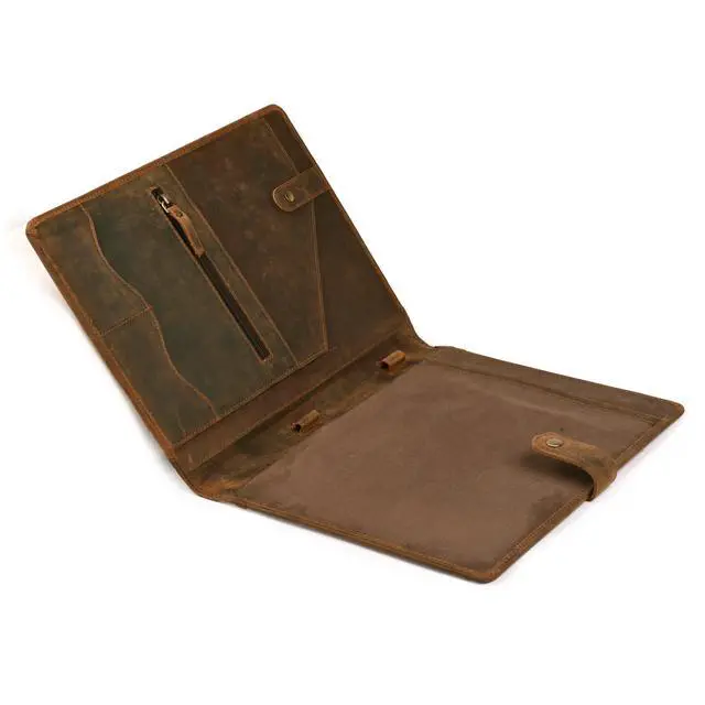 Alt view image 5 of 7 - Genuine Leather Portfolio Brown Professional Organizer & Resume Folder, Antique Leather Business Document Padfolio with Writing Pad, Ideal Gift for Men & Women