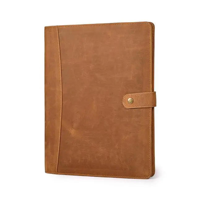 Alt view image 2 of 7 - Genuine Leather Portfolio Tan Brown Professional Organizer & Resume Folder, Antique Leather Business Document Padfolio with Writing Pad, Ideal Gift for Men & Women