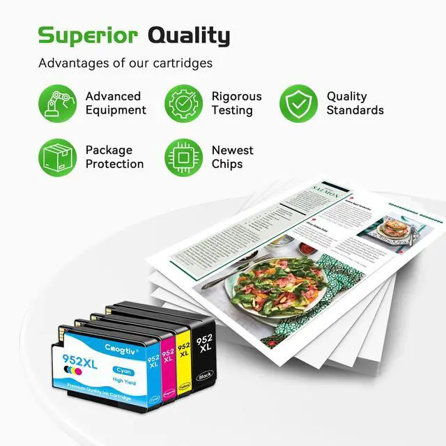 Alt view image 5 of 7 - 952XL 952 Ink Cartridges Replacement for HP 952XL Ink Cartridges Combo Pack 952XL Black and 952 Color Combo Pack for OfficeJet Pro 8710 7740 8720 8715 8210 7720 8730 8740 Printers (4-Pack, BK/C/M/Y)