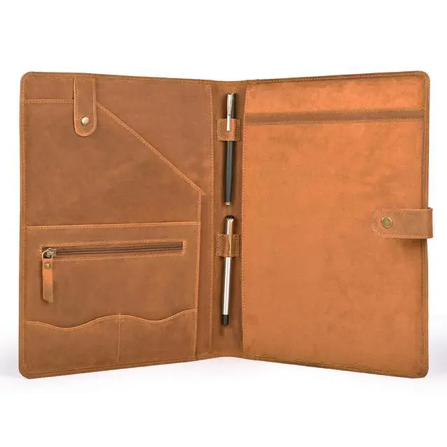 Alt view image 3 of 7 - Genuine Leather Portfolio Tan Brown Professional Organizer & Resume Folder, Antique Leather Business Document Padfolio with Writing Pad, Ideal Gift for Men & Women