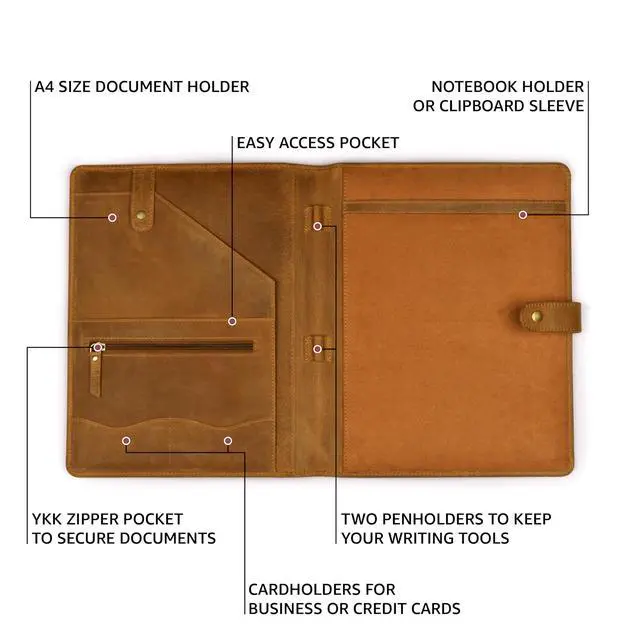 Alt view image 5 of 7 - Genuine Leather Portfolio Tan Brown Professional Organizer & Resume Folder, Antique Leather Business Document Padfolio with Writing Pad, Ideal Gift for Men & Women