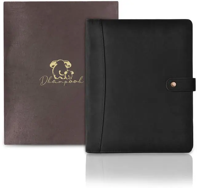 Main image of Genuine Leather Portfolio Sleek Black Professional Organizer & Resume Folder, Antique Leather Business Document Padfolio with Writing Pad, Ideal Gift for Men & Women