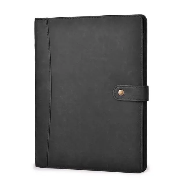 Alt view image 2 of 7 - Genuine Leather Portfolio Sleek Black Professional Organizer & Resume Folder, Antique Leather Business Document Padfolio with Writing Pad, Ideal Gift for Men & Women