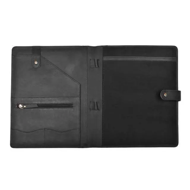 Alt view image 4 of 7 - Genuine Leather Portfolio Sleek Black Professional Organizer & Resume Folder, Antique Leather Business Document Padfolio with Writing Pad, Ideal Gift for Men & Women