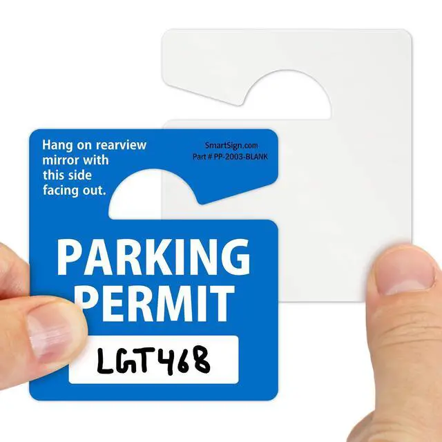 Alt view image 4 of 5 - SmartSign (Pack of 50) Parking Permit Rearview Mirror Hang Tags | 2.75" x 3",35 mil Plastic, Write On Car Parking Pass, Blue, Black and White, Made in USA