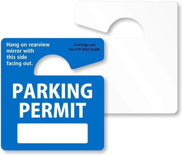Main image of SmartSign (Pack of 50) Parking Permit Rearview Mirror Hang Tags | 2.75" x 3",35 mil Plastic, Write On Car Parking Pass, Blue, Black and White, Made in USA