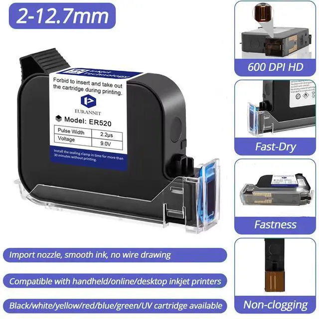 Alt view image 3 of 7 - 0.5" Original 42ml Quick-Drying ER520 Ink Cartridge for 0.5inch/12.7mm Handheld Inkjet Printer E15/E98/E11/E12/E16/E18/E40, Black