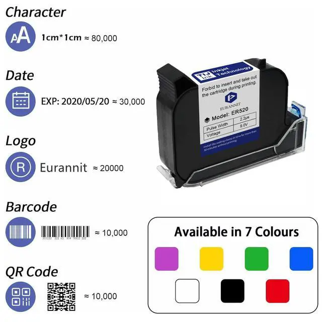 Alt view image 5 of 7 - 0.5" Original 42ml Quick-Drying ER520 Ink Cartridge for 0.5inch/12.7mm Handheld Inkjet Printer E15/E98/E11/E12/E16/E18/E40, Black