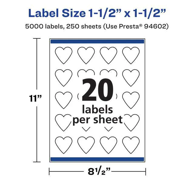 Alt view image 5 of 7 - ® Matte White Heart Labels, Sure Feed® Technology, 1.5" x 1.5", 5,000 Matte White Printable Labels
