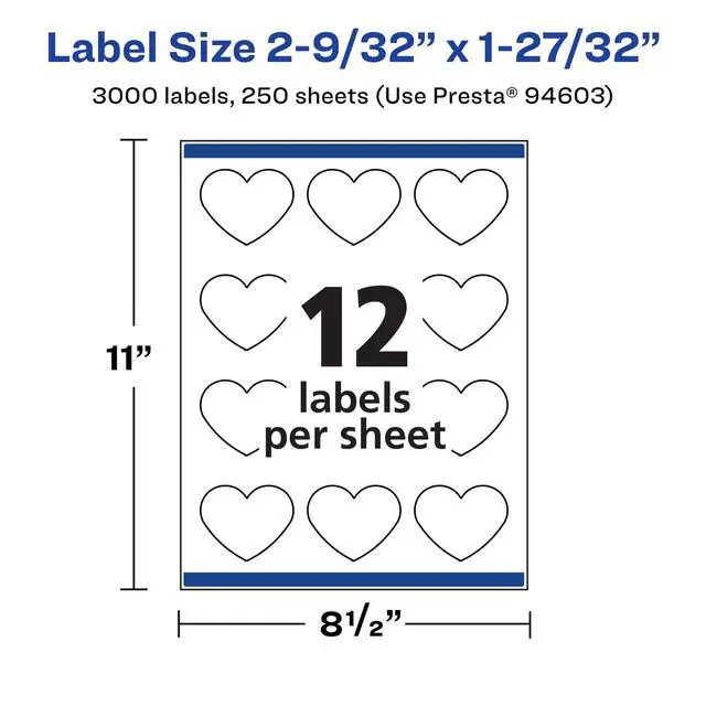 Alt view image 5 of 7 - ® Matte White Heart Labels, Sure Feed® Technology, 2-9/32" x 1-27/32", 3,000 Matte White Printable Labels