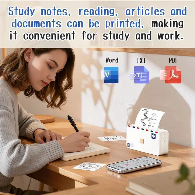 Alt view image 2 of 7 - Portable Thermal Printer M04AS AI Smart Printer 4 Inch Mini Sticker Printer, Support 15/53/80/110mm Printing Width, 300dpi, Suitable for Labels, Notes, Memo, Chritstmas Gift