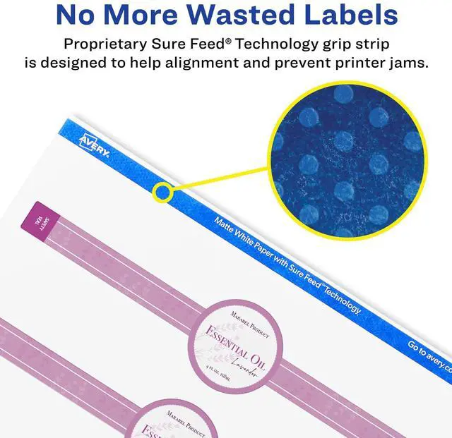 Alt view image 4 of 6 - ® Matte White Wraparound Band Labels, Sure Feed® Technology, 1-1/2" x 7-3/4", 1,250 White Labels, Print-to-the-Edge, Permanent Label Adhesive, Laser/Inkjet Printable Labels