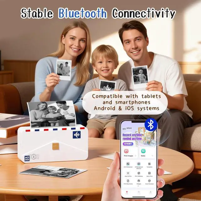 Alt view image 4 of 7 - Portable Thermal Printer M04AS AI Smart Printer 4 Inch Mini Sticker Printer, Support 15/53/80/110mm Printing Width, 300dpi, Suitable for Labels, Notes, Memo, Chritstmas Gift