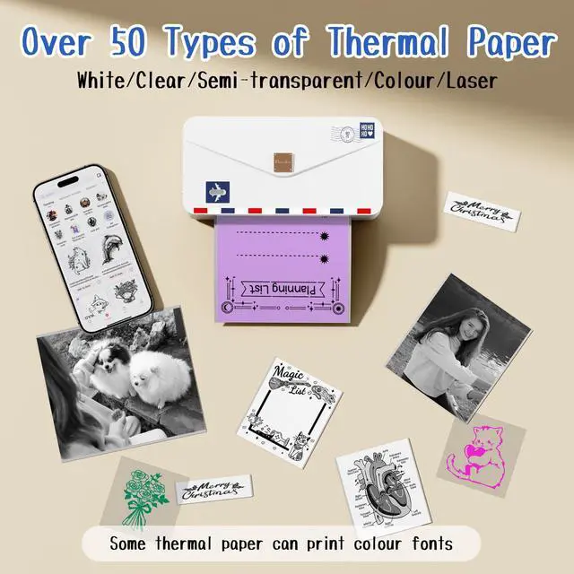 Alt view image 5 of 7 - Portable Thermal Printer M04AS AI Smart Printer 4 Inch Mini Sticker Printer, Support 15/53/80/110mm Printing Width, 300dpi, Suitable for Labels, Notes, Memo, Chritstmas Gift