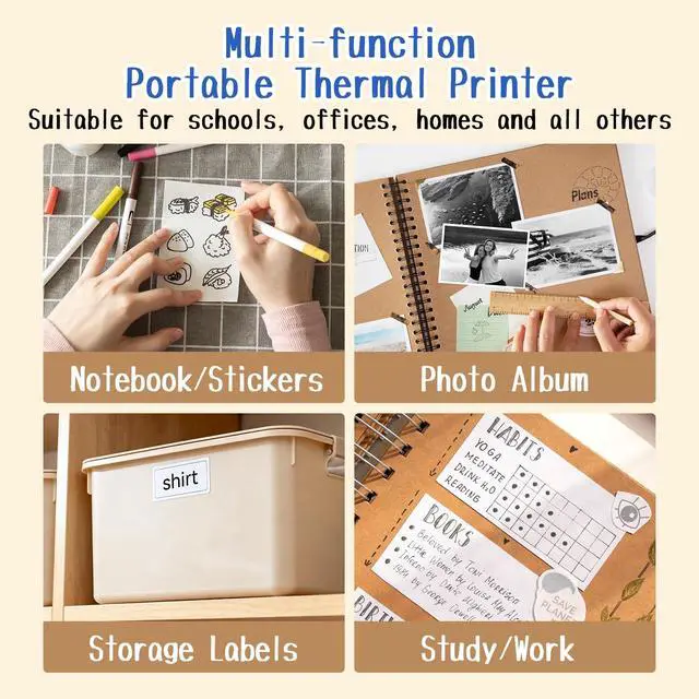 Alt view image 7 of 7 - Portable Thermal Printer M04AS AI Smart Printer 4 Inch Mini Sticker Printer, Support 15/53/80/110mm Printing Width, 300dpi, Suitable for Labels, Notes, Memo, Chritstmas Gift