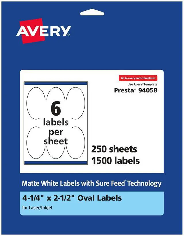 Main image of ® Matte White Oval Labels, Sure Feed® Technology, 4.25" x 2.5", 1,500 Matte White Printable Labels