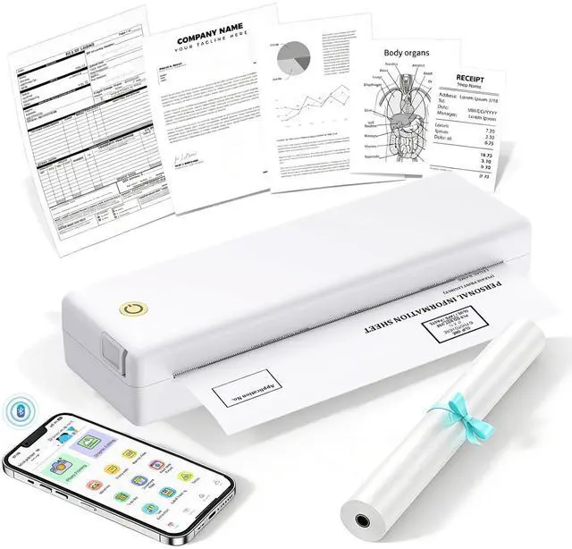 Main image of 203DPI Portable Thermal Printer for Students & Office-Wireless Bluetooth Travel Printer-Easy to Set Up- Inkless-Supports Letter/A4 Multi-Size Thermal Papers-App Use Required for iPhone & Laptop