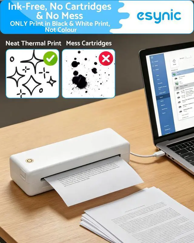 Alt view image 4 of 7 - 203DPI Portable Thermal Printer for Students & Office-Wireless Bluetooth Travel Printer-Easy to Set Up- Inkless-Supports Letter/A4 Multi-Size Thermal Papers-App Use Required for iPhone & Laptop