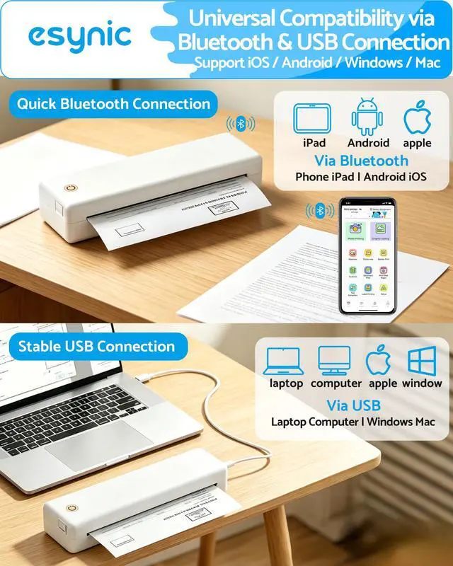 Alt view image 5 of 7 - 203DPI Portable Thermal Printer for Students & Office-Wireless Bluetooth Travel Printer-Easy to Set Up- Inkless-Supports Letter/A4 Multi-Size Thermal Papers-App Use Required for iPhone & Laptop