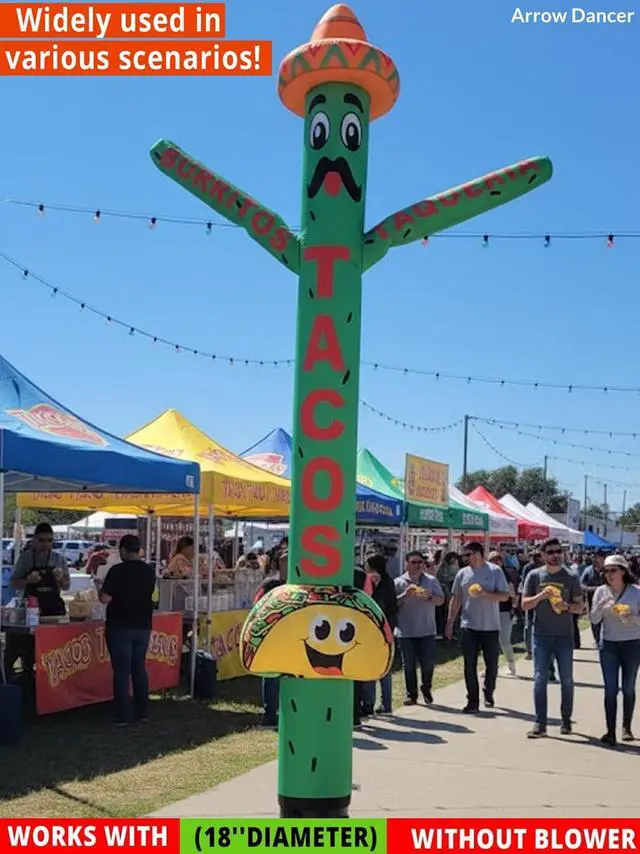 Alt view image 4 of 7 - 20ft Tacos Air Inflatable Dancer Puppet with Sombrero Hat - Eye-Catching Taco Burritos & Taqueria Advertising for Mexican Restaurants Events Promotions Durable Colorful Sky Tubeman (Without Blower)