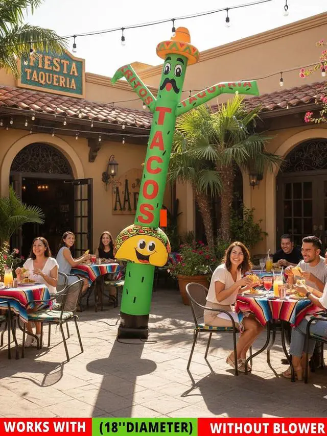 Alt view image 5 of 7 - 20ft Tacos Air Inflatable Dancer Puppet with Sombrero Hat - Eye-Catching Taco Burritos & Taqueria Advertising for Mexican Restaurants Events Promotions Durable Colorful Sky Tubeman (Without Blower)