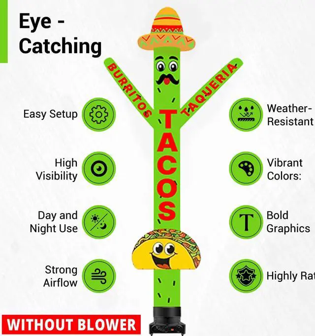 Alt view image 6 of 7 - 20ft Tacos Air Inflatable Dancer Puppet with Sombrero Hat - Eye-Catching Taco Burritos & Taqueria Advertising for Mexican Restaurants Events Promotions Durable Colorful Sky Tubeman (Without Blower)
