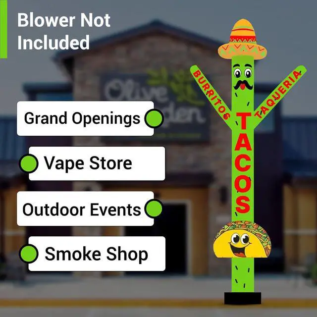 Alt view image 7 of 7 - 20ft Tacos Air Inflatable Dancer Puppet with Sombrero Hat - Eye-Catching Taco Burritos & Taqueria Advertising for Mexican Restaurants Events Promotions Durable Colorful Sky Tubeman (Without Blower)