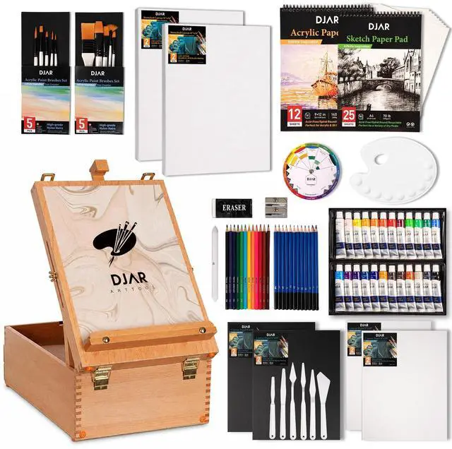 Main image of 87 Pcs Acrylic Paint Set with Tabletop Easel for Adults & Beginners | 24 Colors, Canvas, Brushes & Palette, Professional Art Supplies, Storage Box Ideal for Artists & Students