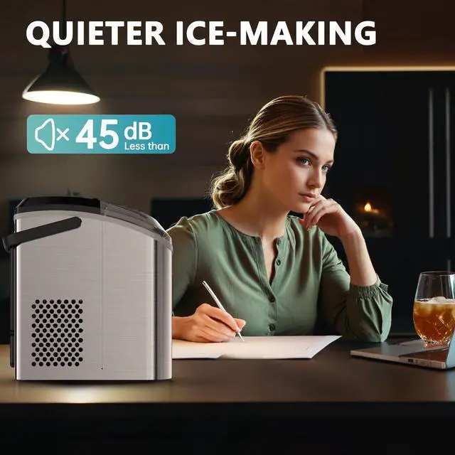 Alt view image 7 of 7 - Nugget Ice Maker Countertop with Handle, Ready in 6 Mins, 34lbs Per Day, Removable Top Cover, Auto-Cleaning, Portable Sonic Ice Maker with Basket and Scoop, for Home/Party/RV/Camping (Silver)