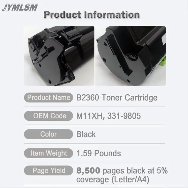 Alt view image 6 of 7 - B2360 Toner Cartridge 2 Pack Compatible with Dell B2360 B2360d B2360dn B2365 B3465dnf B3460 B3460dn B3465dn Printers, M11XH 331-9805 Toner Cartridge (8,500 Pages)