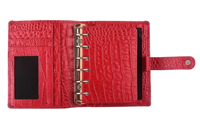 Alt view image 5 of 6 - Budget Binder,Leather Rings Planner, 6-Ring Pocket Organizer Notebook Cover (Croco-Red)