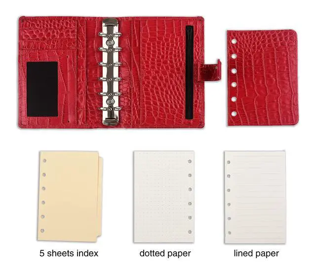Alt view image 6 of 6 - Budget Binder,Leather Rings Planner, 6-Ring Pocket Organizer Notebook Cover (Croco-Red)