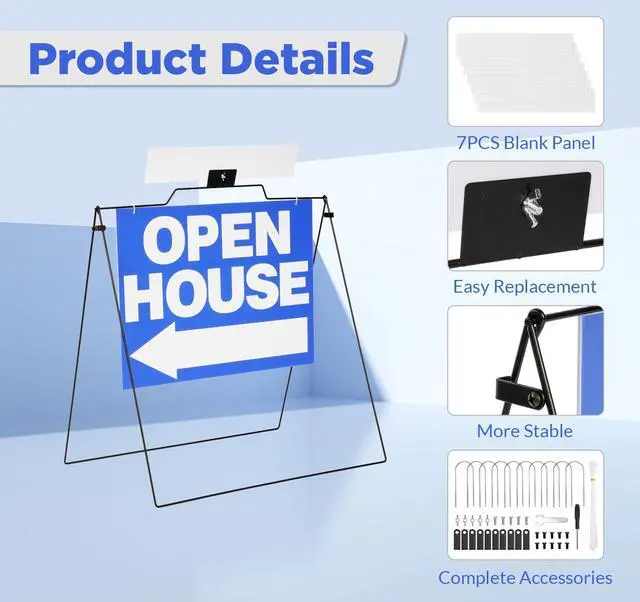 Alt view image 3 of 7 - 5 Pack 32" x 28" Open House Signs, A Frame Stand, Blue | A Frame Open House Sign,For Real Estate, House Yard Street Sidewalk