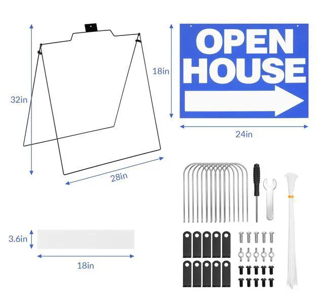 Alt view image 2 of 7 - 5 Pack 32" x 28" Open House Signs, A Frame Stand, Blue | A Frame Open House Sign,For Real Estate, House Yard Street Sidewalk