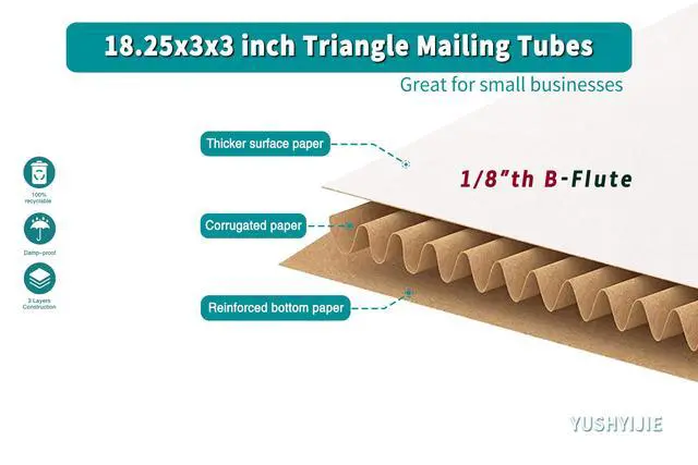 Alt view image 4 of 7 - 50-Pack Triangle Shipping Tubes, 18.25x3x3 inch Mailer Boxes | White 18" Long Cardboard Boxes for Posters, Blueprints, Artwork, Crafts, Mailing, Packaging, Storage