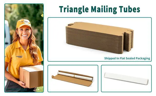 Alt view image 7 of 7 - 50-Pack Triangle Shipping Tubes, 18.25x3x3 inch Mailer Boxes | White 18" Long Cardboard Boxes for Posters, Blueprints, Artwork, Crafts, Mailing, Packaging, Storage