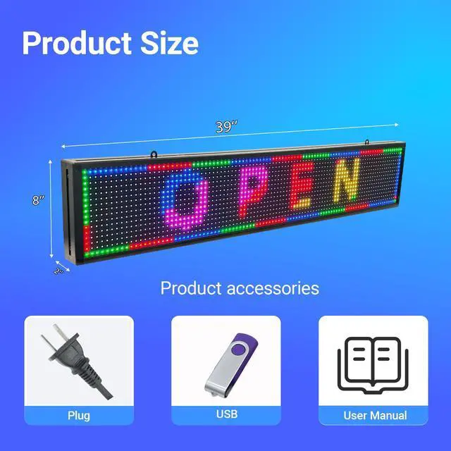 Alt view image 3 of 6 - Programmable LED Sign 39"x8", Outdoor Waterproof Digital Sign with WIFI Control, High Brightness for Business & Store Advertising