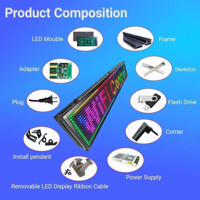 Alt view image 5 of 6 - Programmable LED Sign 39"x8", Outdoor Waterproof Digital Sign with WIFI Control, High Brightness for Business & Store Advertising
