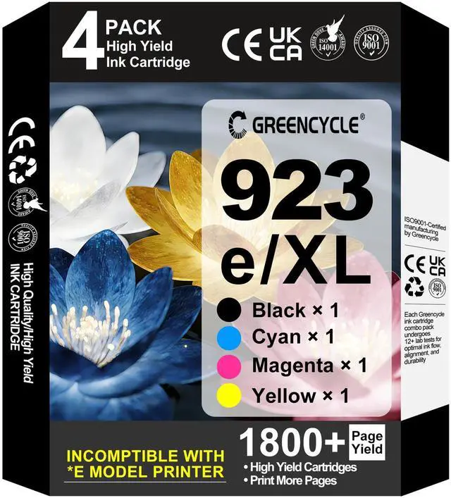 Main image of 923 Ink Cartridges Combo Pack Compatible for HP 923e 923XL Printer Ink 4PC | Fit for Non e Printer OfficeJet Pro 8120 8123 8130 8133 8135 8138 8139, Upgraded Chip, Black & Color, High Yield