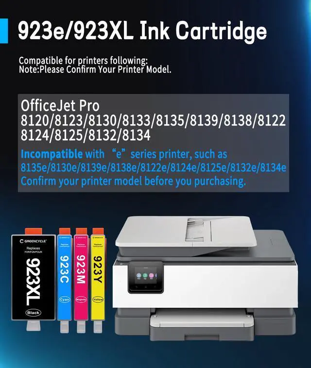 Alt view image 2 of 6 - 923 Ink Cartridges Combo Pack Compatible for HP 923e 923XL Printer Ink 4PC | Fit for Non e Printer OfficeJet Pro 8120 8123 8130 8133 8135 8138 8139, Upgraded Chip, Black & Color, High Yield