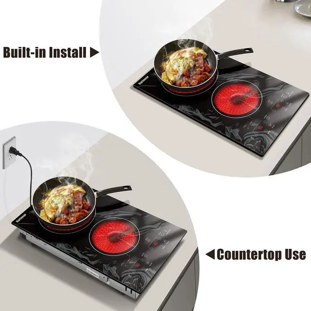 Alt view image 3 of 7 - Electric Cooktop 2 Burners, 110v Plug in Electric Stove Top | Glass with Beautiful Wave Pattern, Countertop Use or Built-in Install, 12'' Radiant Ceramic Cooktop, Timer, Child Lock