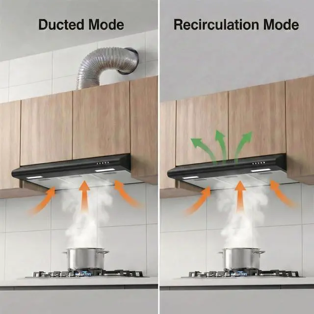 Alt view image 3 of 7 - Black Range Hood 30 inch Under Cabinet Ductless Range Hood Vent for Kitchen with Anti-fingerprint Design, 3 Speed Exhaust Fan