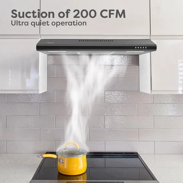Alt view image 4 of 7 - Black Range Hood 30 inch Under Cabinet Ductless Range Hood Vent for Kitchen with Anti-fingerprint Design, 3 Speed Exhaust Fan