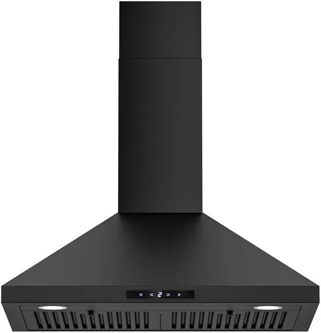 Main image of Black Range Hood 30 inch, Convertible Wall Mount Range Hood with Brushless Motor, 450 CFM, 9 Speed Fan, Soft Touch Controls, Permanent Filters, LED Lights, Charcoal Filter included