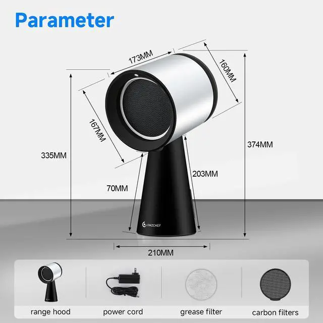 Alt view image 2 of 7 - Portable Range Hood, 3-Speed Desktop Exhaust Vent FanBlack | Desktop kitchen vent fan with large oil cup, washable aluminum filter. Low-noise, 3 speeds. Ideal for indoor BBQ,RV